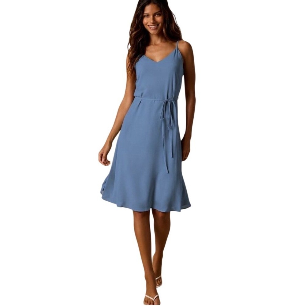 Lulus Camila Dusty Blue Midi Sleeveless Slip Dress Sz L Wedding Guest Cocktail